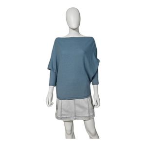 Elan Honeycomb Boat Neck Dolman Sleeve Sweater Blue S